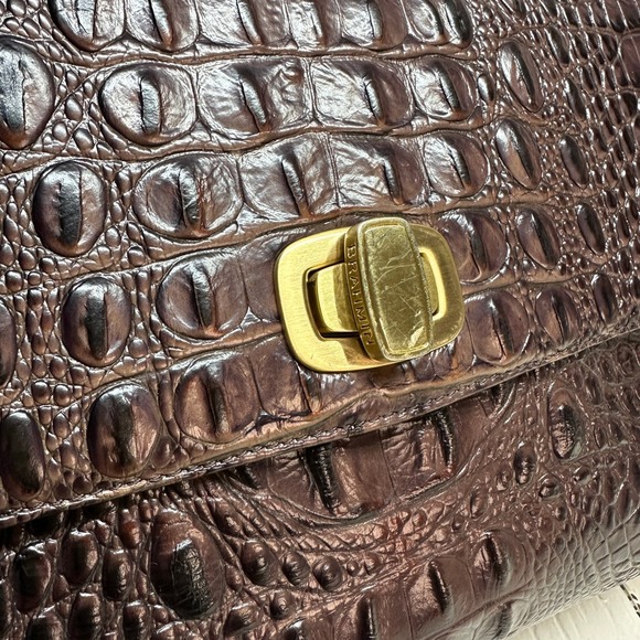 Brahmin Kaitlin Croc Embossed Leather Pecan Brown Satchel Handbag Top Handle Bag